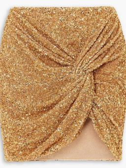 Twist-front sequined crepe mini skirt