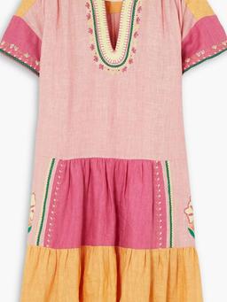 Ashley tiered embroidered linen mini dress