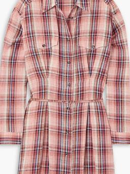 Liliane belted checked cotton and linen-blend mini shirt dress