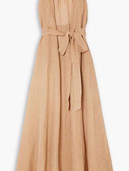 Assiout belted linen-gauze maxi dress