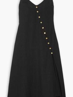 Rafah asymmetric button-embellished  linen midi dress