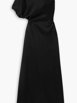 One-shoulder draped satin gown