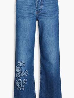 Appliquéd high-rise straight-leg jeans