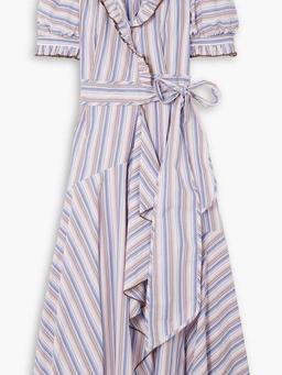 Stella ruffled striped cotton-poplin midi wrap dress