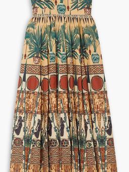 Johanna strapless pleated printed cotton-twill midi dress