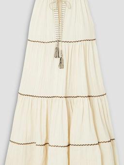 Arwan tiered pinstriped cotton and linen-blend midi dress