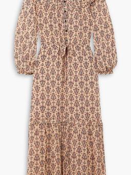 Isla printed ruffled crepe maxi shirt dress