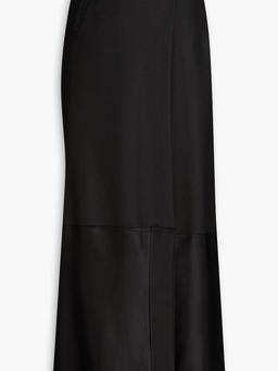 Twill-paneled satin maxi wrap skirt