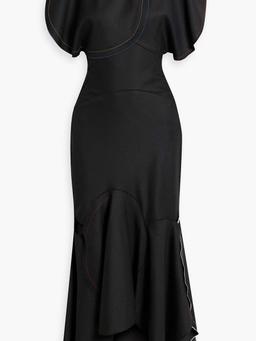 Asymmetric cutout twill midi dress