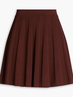Pleated ribbed-knit mini skirt
