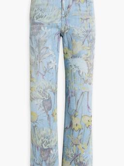 Floral-print high-rise straight-leg jeans