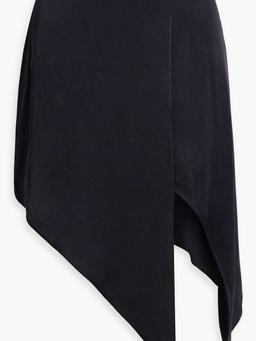 Asymmetric satin-crepe midi skirt