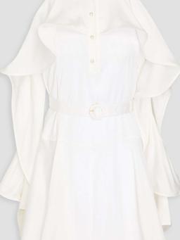 Cold-shoulder belted ruffled satin mini dress