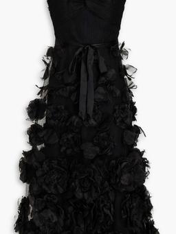 Appliquéd organza and tulle midi dress