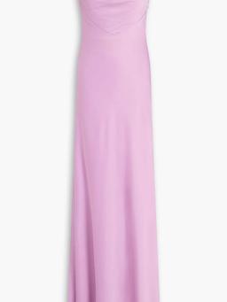 Lace-up draped stretch-satin gown