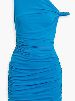 One-shoulder ruched crepe mini dress