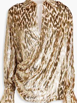Luella wrap-effect metallic fil coupé Lurex and silk-blend blouse