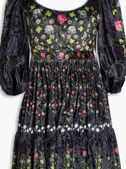 Delirio Trebol floral-print velvet mini dress