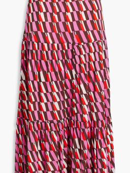 Austria reversible tiered printed stretch-mesh maxi skirt