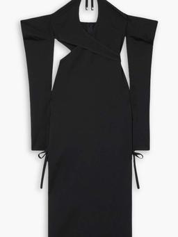 Greta wrap-effect cutout cotton-blend halterneck midi dress