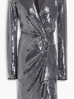 Lexa wrap-effect sequined tulle mini dress