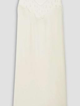 Bead-embellished feather-trimmed tulle and crepe midi dress