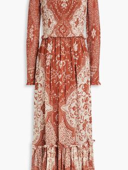 Ruffle-trimmed floral-print georgette midi dress