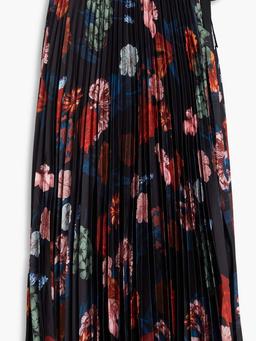 Pleated floral-print satin midi wrap skirt