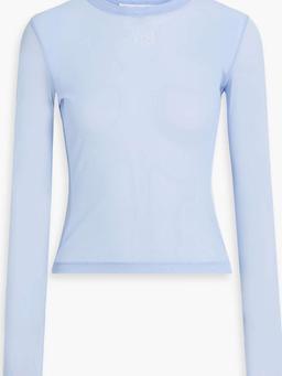 Crystal-embellished stretch-tulle top