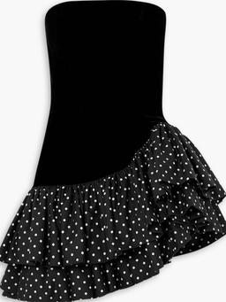 Stapless cotton-velvet and polka-dot taffeta mini dress