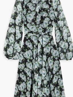 Pleated floral-print chiffon midi dress