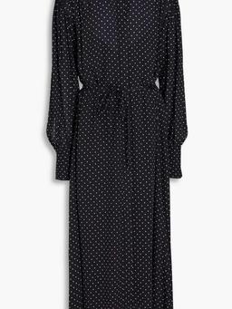Aubrey belted polka-dot crepe maxi shirt dress