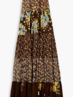 Tie-detailed tiered floral-print cotton-voile maxi dress
