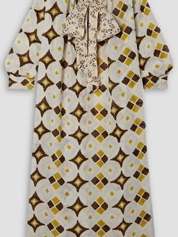 Bow printed linen-gauze midi dress