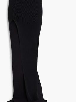 Asymmetric ribbed cashmere-blend maxi skirt