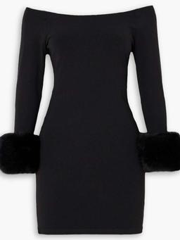 Off-the-shoulder faux fur-trimmed stretch-jersey mini dress