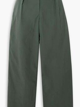 Pleated crinkled cotton wide-leg pants