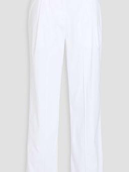 Pleated cotton-blend straight-leg pants