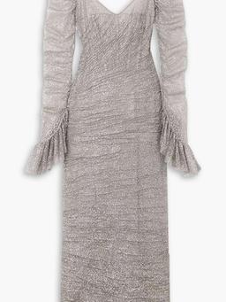 Mabon ruffled glittered tulle gown