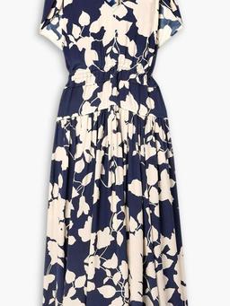 Cape-effect ruffled floral-print silk-crepe midi dress