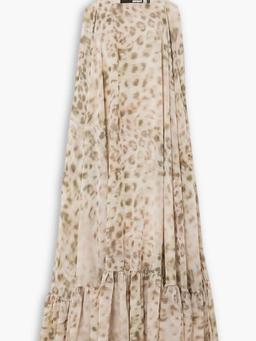 Leopard-print gathered chiffon maxi dress