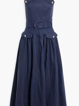 Belted linen midi dress