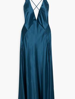 Strap-detailed silk-satin maxi dress