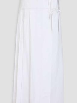 Pleated cotton-blend poplin maxi wrap skirt