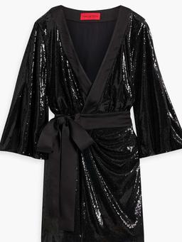 Saga draped sequined mesh mini wrap dress