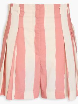 Pleated striped cotton-blend poplin shorts