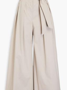 Pleated cotton-blend twill wide-leg pants