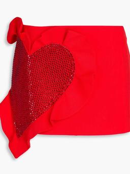 Ruffled crystal-embellished wool-twill mini skirt