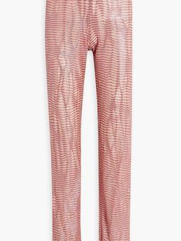 Striped metallic crochet-knit straight-leg pants