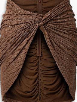 Twist-front crystal-embellished stretch-tulle mini skirt